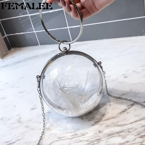FEMALEE Women Circle Handbag Transparent Messenger Bag Acrylic Chain Crossbody Bags Round Totes Money Purse Phone Key Bags