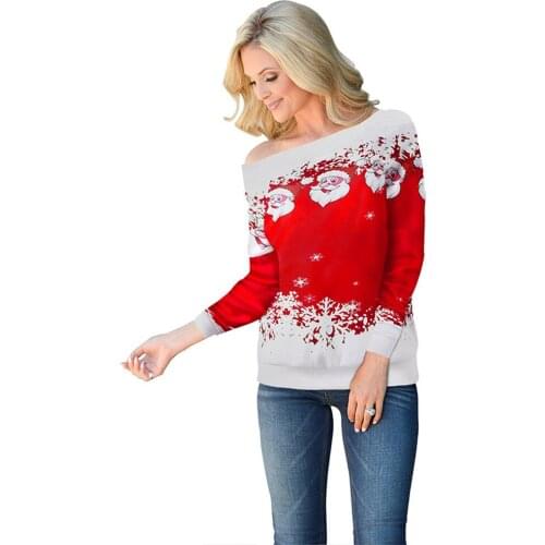 NORA TWIPS 2018 Autumn Winter Womens Red Hoodies New Santa Claus Three-dimensional Embroidery Round Neck Long-sleeved Hoodies
