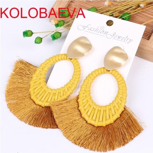 Tassel earrings women jewelry Korean retro fashion personality pendant cute boho yellow big punk gold earrings wholesale cc