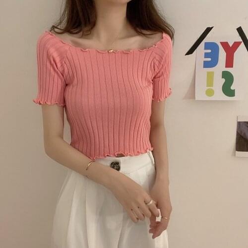 Tops Korean High Traf Black Green Sweater Jumper Summer 2021 Womens Clothing Crop Top With Sleeve Blouses With Free Shipping