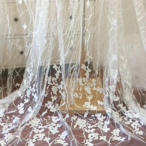 1 yards Exquisite Vintage Embroidered Soft Mesh Floral Lace Fabric 130cm Wide High End Luxury Wedding Gown Birdal Fabric Lace