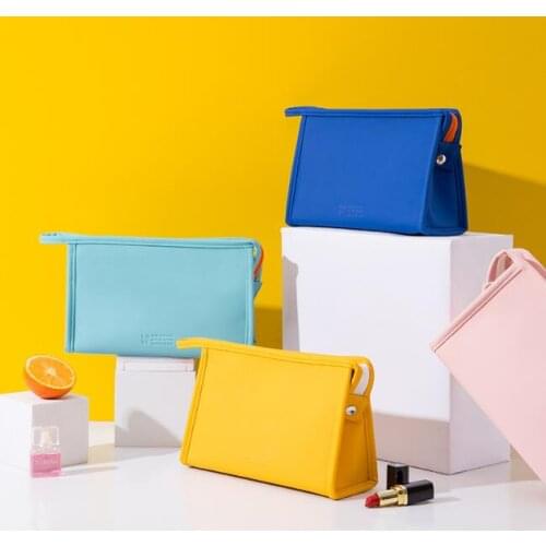 10pcs Makeup Case Women PU Plain Long Organizer Cosmetic Bag Candy Color Waterproof Portable Toiletry