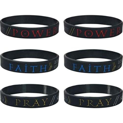 100pcs Hope love Faith Power Pray Bible Wristbands Hebrews 111 Ephesians 610 1 Thessalonians 517 silicone wristband bracelets