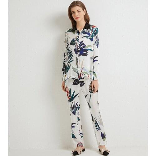 19MM 100% mulberry silk pajamas pyjamas Set sleepwear Floral Natural Pure Silk pajamas for women Luruxy Brand Fashion New