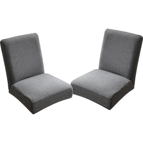 2Pcs Dark Gray Knitted Removable Short Dining Room Banquet One-piece Chair Cover