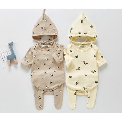 Baby Boy Girls Clothing Newborn Outfits Infant Fall Spring Romper+Long Pants+Hat 3PC Gift Toddler Clothes Set