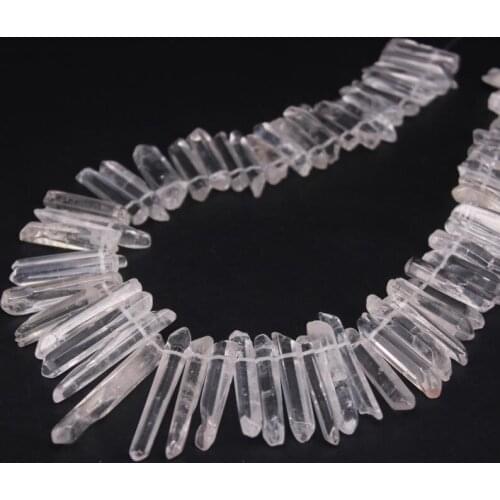 60-66pcs/Strand Top Drilled Polished Natural Clear Quartz Point Beads,Raw Crystal Quartz Gems Tusk Stick Spike Pendants Jewelry