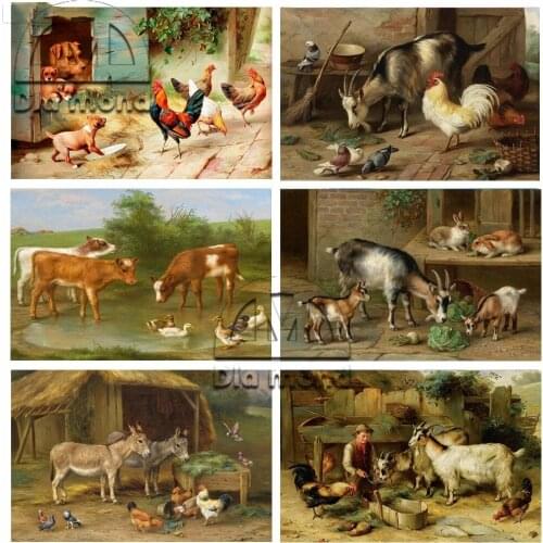 Diamond Painting Art Country Farm Barn Goat Chicken Donkey Cross Stitch Animal Diamond Embroidery Cross Stitch Mosaic Home Decor