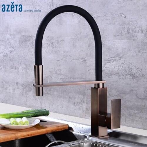 Azeta Brass Kitchen Mixer Pull Down Faucet Single Handle Deck Mounted Tap Hot and Cold Water Kitchen Faucet Rose Gold AT6662R