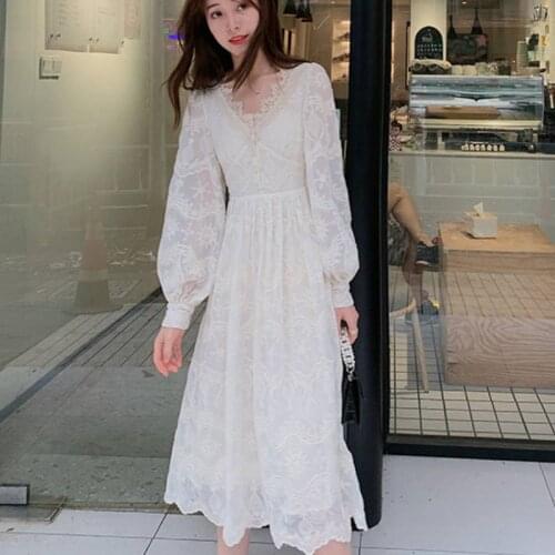 One-Piece New Temperament Lace Is Very Fairy Dress Female Thin Knee-Length Skirt Spring Base Skirt TOPs