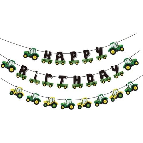 Birthday Card Letter Flag String Girl Pink Strawberry Flag String Boy Green Cartoon Car Flag String Party Decoration Props