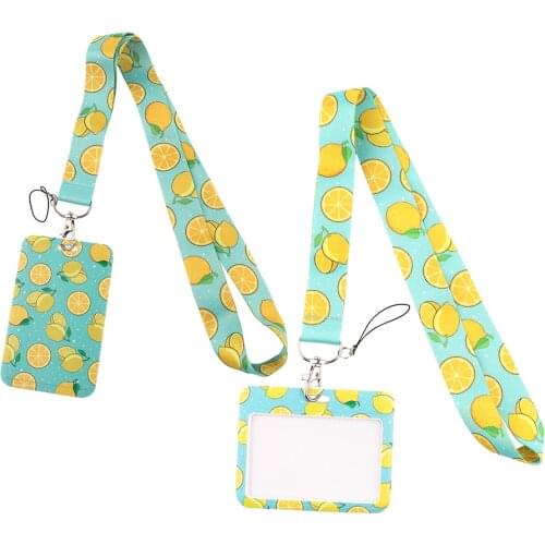 ER761 Fruit Lemon Lanyard Card ID Holder Car KeyChain ID Card Pass Gym Mobile Phone Badge Kids Key Ring Holder Jewelry