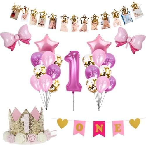 WEIGAO Baby Shower Photo Frame Banner First Birthday Decorations 1st Baby Boy Girl My 1 One Year Party Supplies Gold Pink Blue