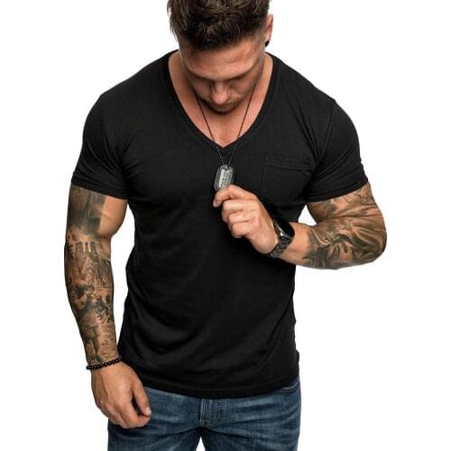 T-Shirt Men Casual Men Solid Color Short Sleeve V Neck Fitness T-Shirt Blouse Top Mens Clothing 2021
