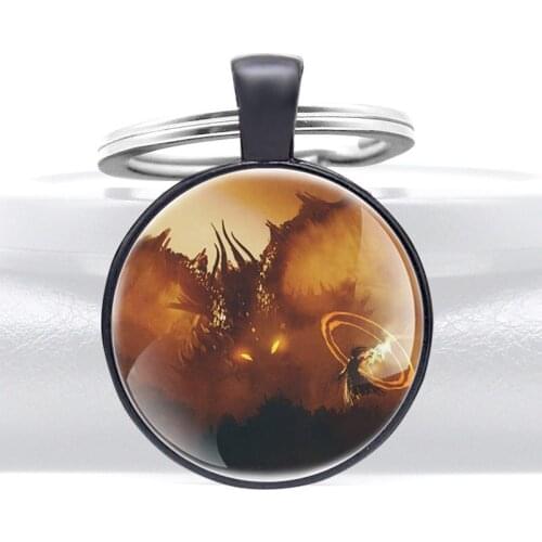 Headhunterz Dragonborn Design Glass Cabochon Metal Pendant Key Chain Charm Men Women Key Ring Jewelry Gifts Keychains