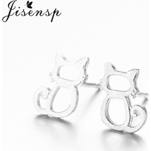 Jisensp Simple Lovely Cat Stud Earrings Trendy Hollow Kitty 925 Sterling Silver Earrings for Women Girls Everyday Jewelry Gift