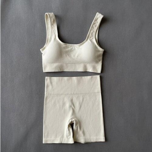 Women Sporstwear Seamless Yoga Set Sexy Square Collar Sport Bra Tops Suits With Shorts Gym Fitness Clothing Sleeveless Tracksuit