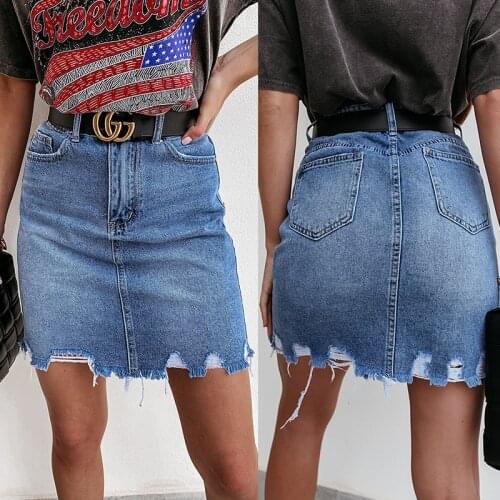 2021 Summer Fashion Denim Irregular Skirt High Waist A Line Skirt