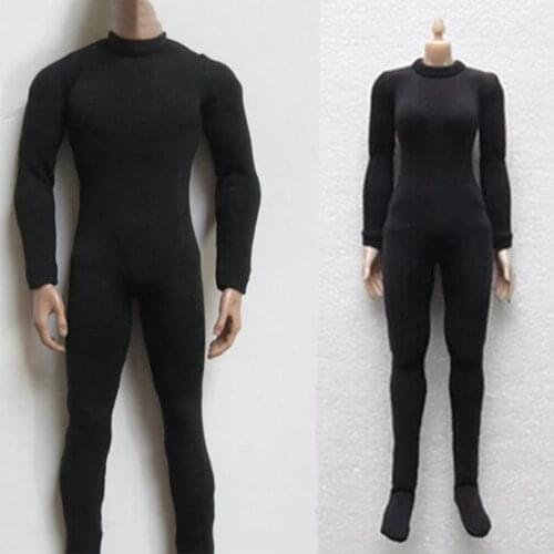 1/6 scale black tight-fitting stretch bodysuit for male and female soldiers model fit 12 inch action figure body