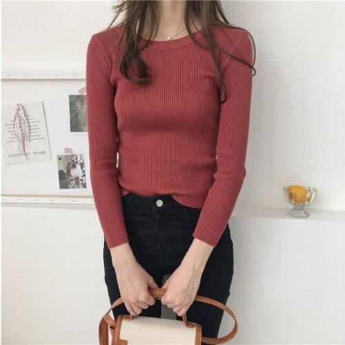 Harteen Autumn Winter Fashionable Long Sleeves Womens Pullovers Korean Office Lady Solid All Match Stretch Knitted Sweater