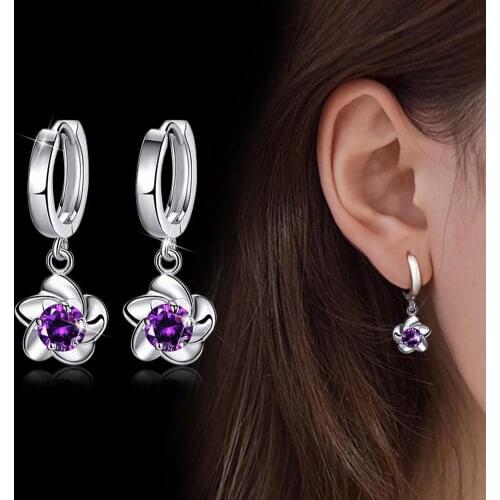 Fashion Women Earrings Plum Blossom Shape Dangle Rhinestone Leaverback Earrings Jewelry for Christmas Gift Ornaments