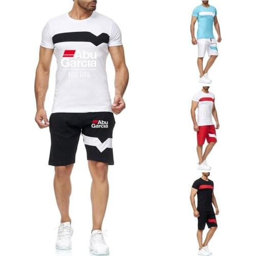 Summer ABU Garcia Mens Printing T-shirt Shorts Short-sleeved Suit Sportswear Male Fashion Sports Pants Running Suit Tracksuit
