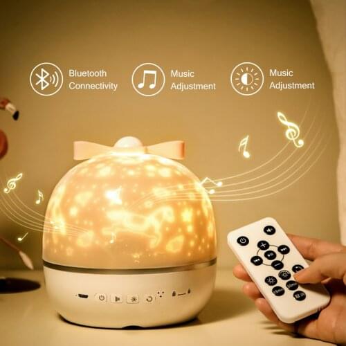 Bow Night Light Projector With USB Cable Powered Starry Sky Romantic Rotating Projection Music Lamp for Kids Bedroom Gift
