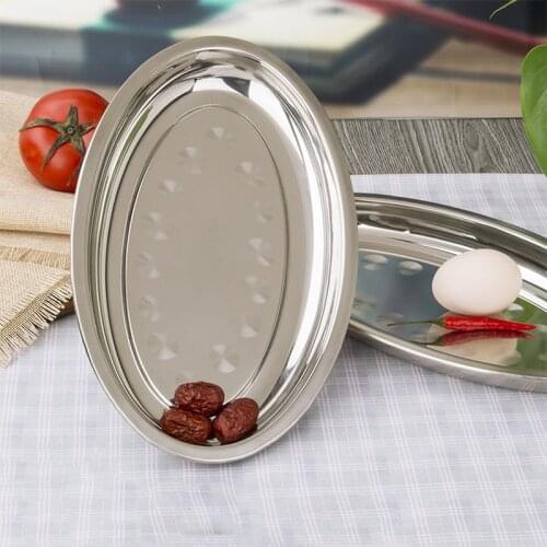 Oval Stainless Steel Barbecue Plate Chinese Household Steamed Fish Pasta Rice Roll Sushi Plate