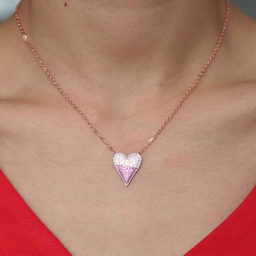 2019 valentines gift lover heart pendant necklace pink red white cz paved rose gold color heart design