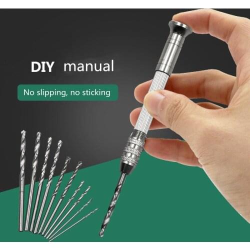 Hand Drill Jewelry Craft Hand Manual Drill Chuck Mini Hand 10PCS Twist Drill Bit