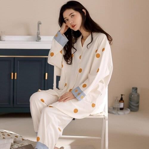 Women Pajamas Sets with Pants Long Sleeve V Neck Pyjama Cute Cartoon Top+Pants Pijama lady Simple Style home clothes