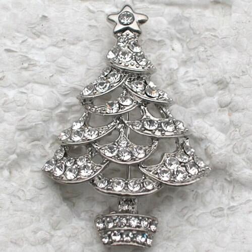 Clear Rhinestone Christmas tree Pin brooches C442 A