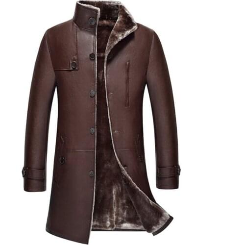 Russian Winter Mens Faux Fur Jackets Long European Casual Mans Shearling Trench Coat For Men Warm Velvet Windbreaker Men Clothes