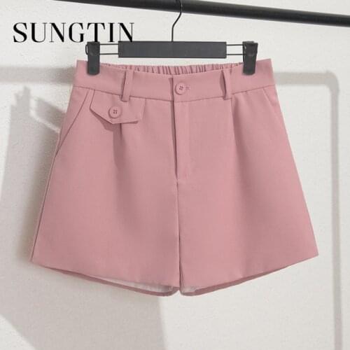 Sungtin Summer High Waist Casual Shorts for Women Fashion Elastic Waist Basic Loose Short Pants Korean Solid New Summer 7 Color
