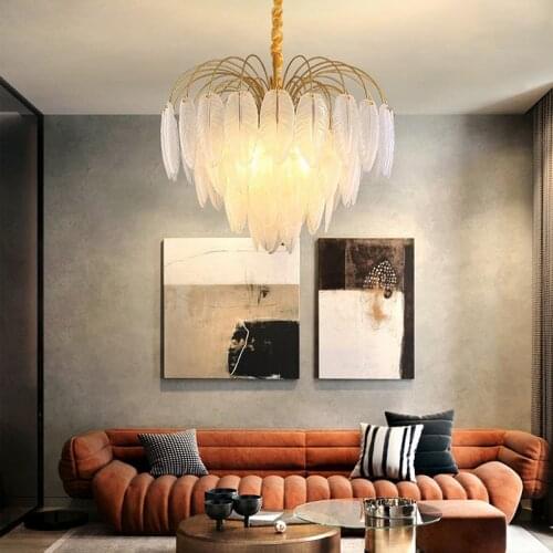 Modern Feather Art Glass Led Pendant Lights Lustre Bedroom Living Dining Room Indoor Lighting Hanging Light Fixture Decor Lamp
