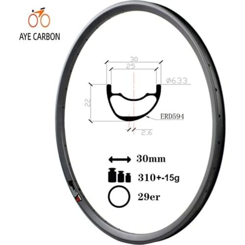 Super light only 310g 29 inch MTB carbon fiber bicycle rims 30mm wide 22mm depth carbon mountain bike rims tubeless ready for XC