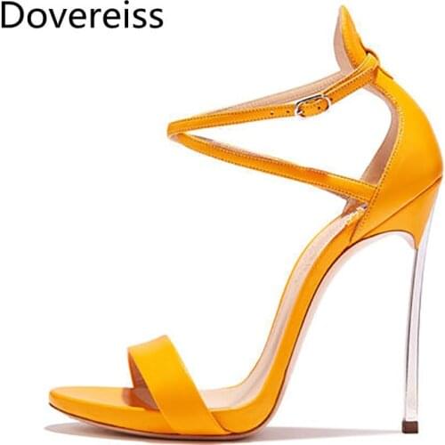 Dovereiss Fashion Womens Shoes summer new sexy consice yellow blue Elegant Narrow band Buckle Party shoes Sandals 33-43