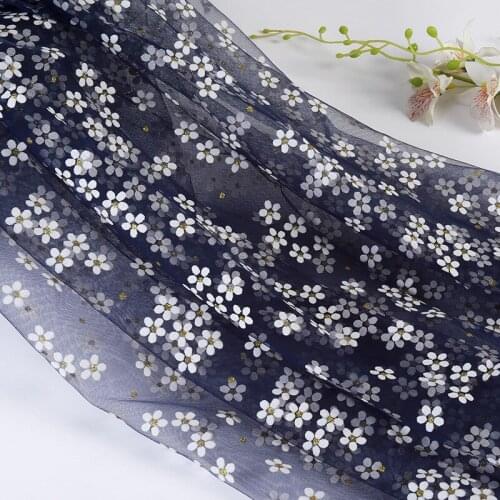 1Meter White Red Pink Black Flowers Print Mesh Tulle Fabric High Quality Bridal Dress Wedding Decoration Puff Skirt Net Fabric