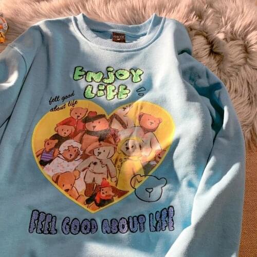 Hip Hop Streetwear Goth Retro Bear Letter Print Sweatshirts Women Teens Clothes Harajuku 2021 Autumn Korean Clothes for Teens