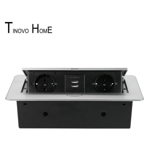 Pop-up Socket / EU Socket / Zinc Alloy / 2- Bit Socket Jack / USB charging / Hidden Office Conference Desktop Socket / Silver