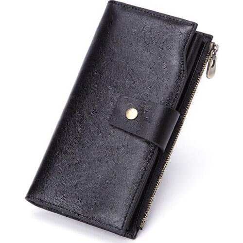 High Quality Hasp Zipper Men Long Wallet Fashion Cow Leather Male Clutch Purse Cell Phone Card Holder Genuine Leather Men Wallet