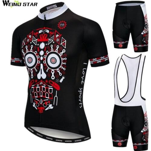 Weimostar 2019 Skull Cycling Jersey Set MTB Mountain Bike Clothing Men Short Sleeve Cycling Clothing Ropa Ciclismo Bicycle Wear
