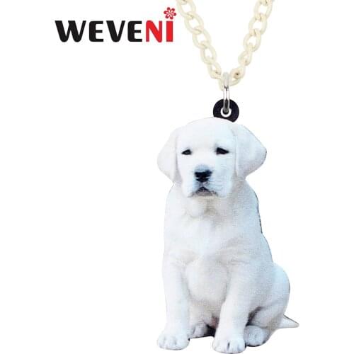 WEVENI Acrylic Sitting Labrador Dog Necklace Pendant Long Chain Cartoon Cute Animal Jewelry For Women Girls Pet Accessories Gift