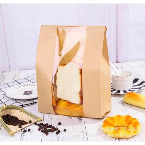 WincoPack Food Packaging White Kraft Paper Bread Bags With Window Square Bottom Bag