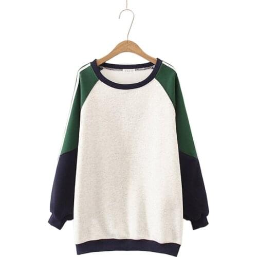 Autumn Winter New Casual Womens Sweatshirts Stitching Plus Velvet Thick O-neck Loose Raglan Sleeve Harajuku Sweatshirt 2012290