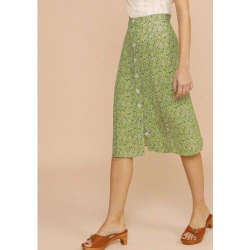 Women High Waist Floral Midi Skirt 2021 Spring Summer Single-Breasted Lace-Up Holiday Long Skirts