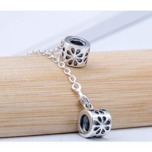 Authentic S925 Bead fit Lady Bracelet Bangle Vintage Floral Safety Chain Charms For Women DIY Jewelry