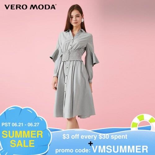 Vero Moda Womens Stripe Fabric Lapel Ruffled Dress | 31937D501