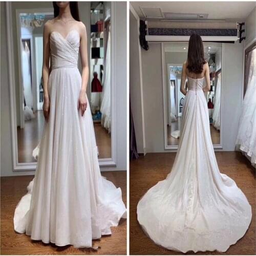 New A-Line Sweetheart Wedding Dress Long Sexy Sleeveless Formal Simple Bride Marriage Robe Noiva Wedding Gowns
