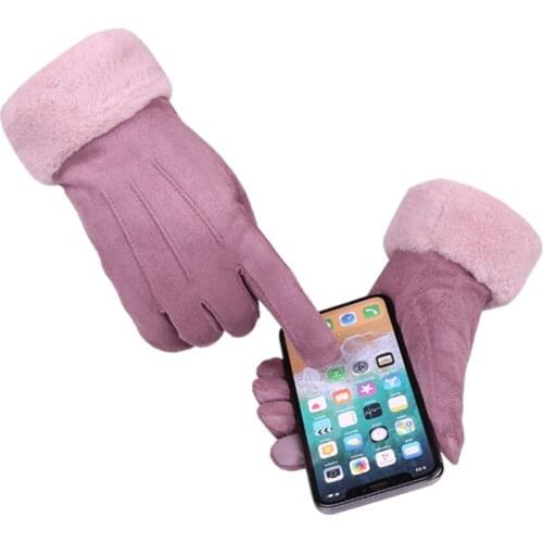 Winter Women Gloves 2021 New Full Finger Faux Fur Warm Mittens Female Cashmere Touch Screen Driving Glove Guantes